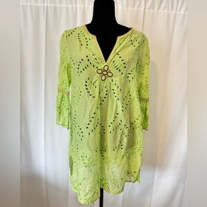 Cynthia Steffe Flare Sleeve Embroidered Eyelet Mini Dress Green Size Medium